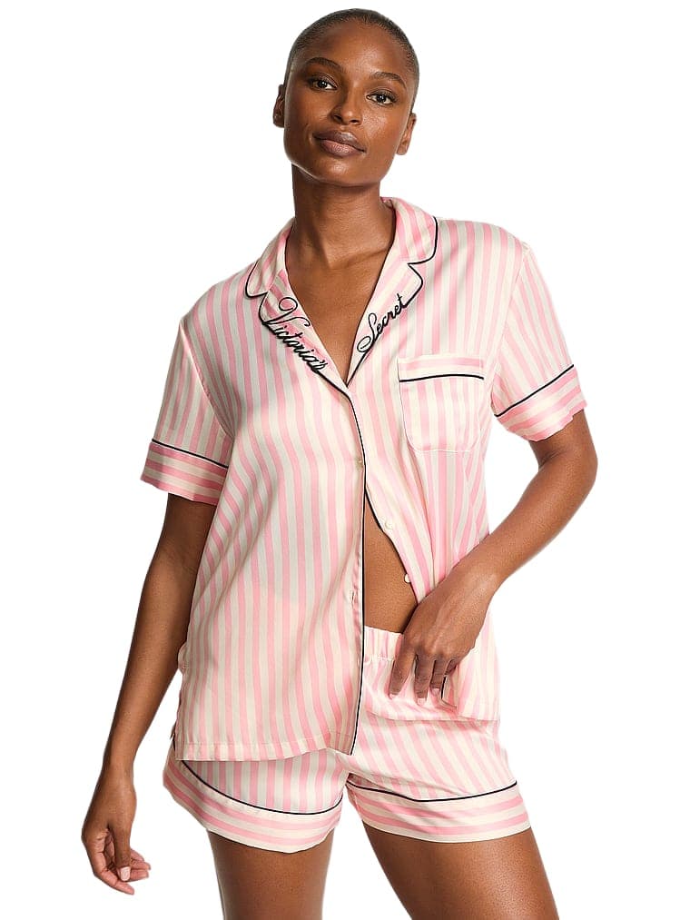 Victoria's Secret Signature Satin Short Pajama Set — Coconut White Floral