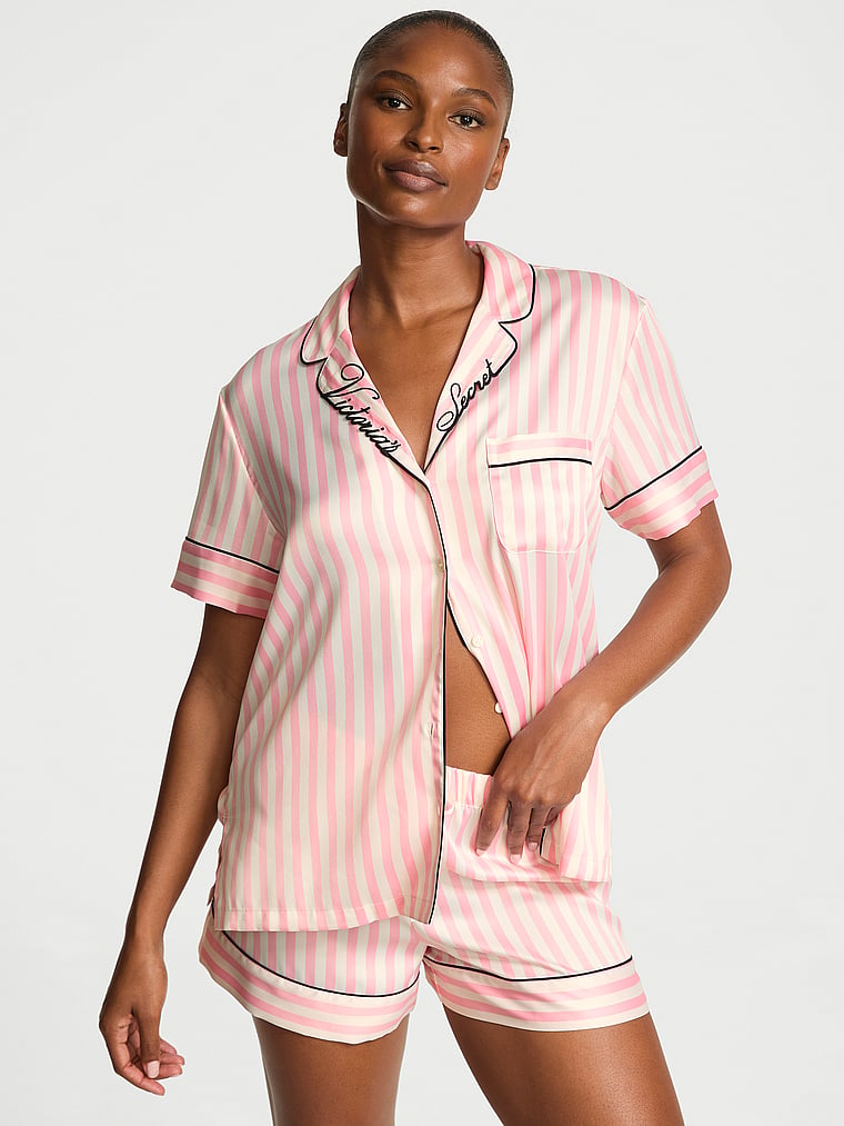 Victoria's Secret Signature Satin Short Pajama Set — Coconut White Floral